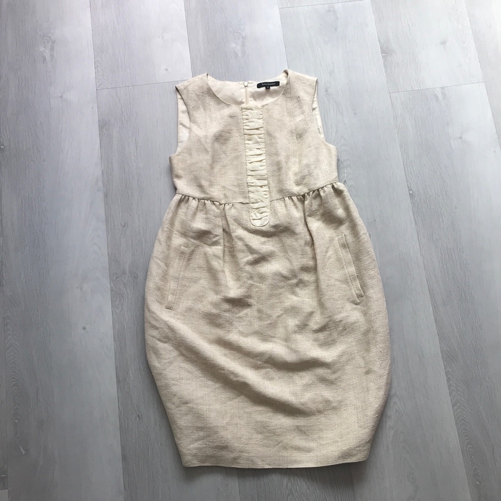 TARA JARMON SILK BOUCLE TWEED DRESS IVORY SLEEVELESS WOMENS 36